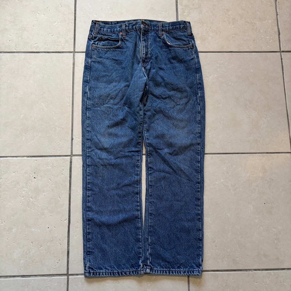 Dickies Flannel Lined Jeans Mens 34x30 Blue Denim Plaid Lined Straight Leg Work